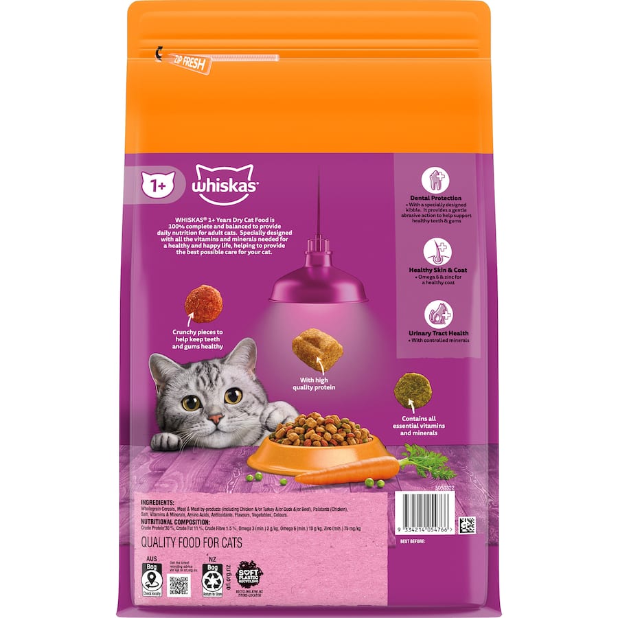 Whiskas Dry Cat Food Chicken & Rabbit Bag 3kg