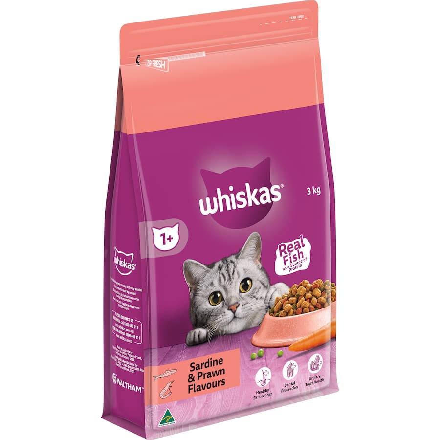 Whiskas Dry Cat Food Sardine & Prawn Bag 3kg