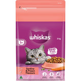 Whiskas Dry Cat Food Sardine & Prawn Bag 3kg
