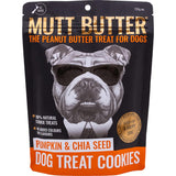 Mutt Butter Dog Treats featuring peanut butter, pumpkin, and chia for a nutritious and tasty snack for dogs.