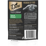 Dine Wet Cat Food Melting Soup featuring tuna and chicken, gourmet, grain-free, and ideal for picky eaters.