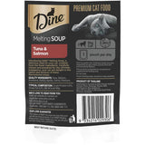 A pouch of Dine Wet Cat Food Melting Soup with tuna and salmon, crafted for a gourmet feline dining experience.