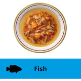 Delicious Dine Melting Soup wet cat food with tuna and salmon, designed for picky eaters, grain-free and preservative-free.