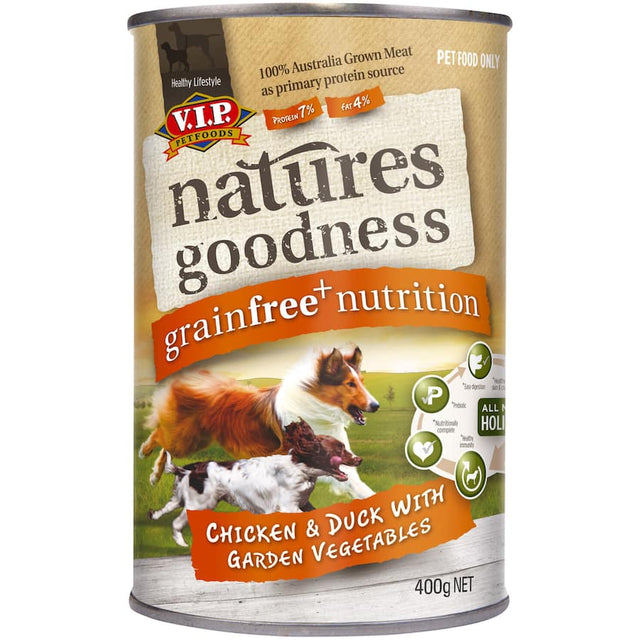 Gourmet wet dog food with chicken, duck, and veggies, crafted for sensitive stomachs and optimal health.