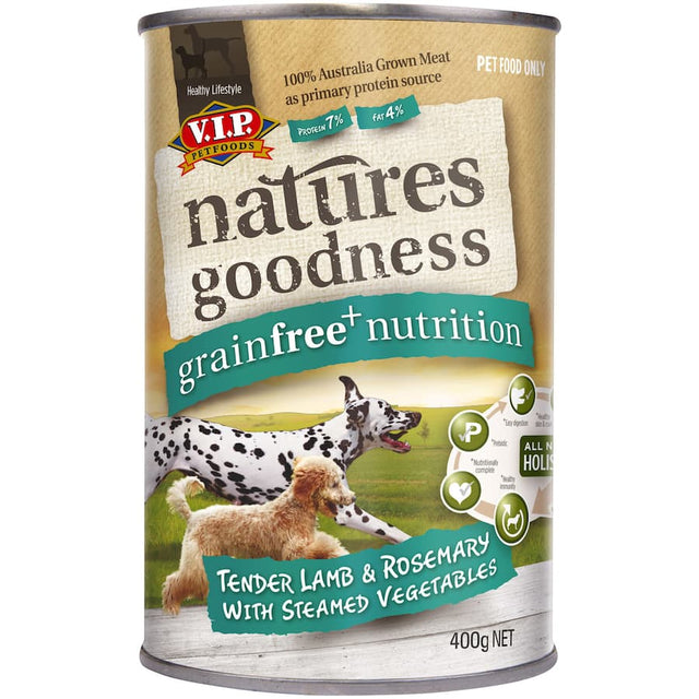 Premium wet dog food featuring tender lamb, rosemary, and veggies for balanced nutrition and healthy energy.