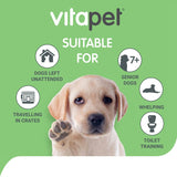 Vitapet Puppy Training Pee Pads with odor control, super absorbent, and sticky tabs for secure indoor toilet training.