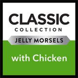 Tender chicken morsels in jelly, offering gourmet wet cat food for nutritious and delightful feline dining experiences.