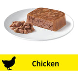 Tender chicken morsels in jelly, offering gourmet nutrition and irresistible flavor for your feline friend.