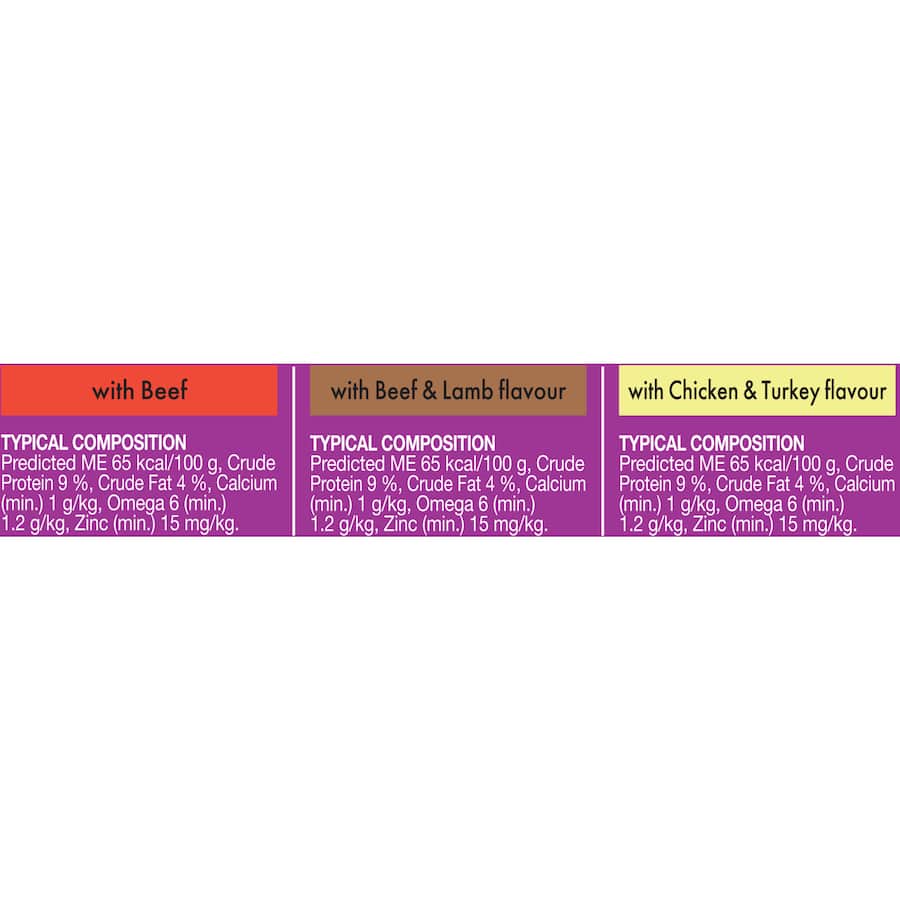 Whiskas Wet Cat Food Mixed Selections in Gravy, 12 x 85g pouches, featuring beef, lamb, chicken, and turkey flavors for healthy cats.