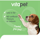 Vitapet Chewz Chicken Rawhide Mini Bones: protein-rich, low-fat treats for dogs, promoting dental health and satisfying their chew urge.