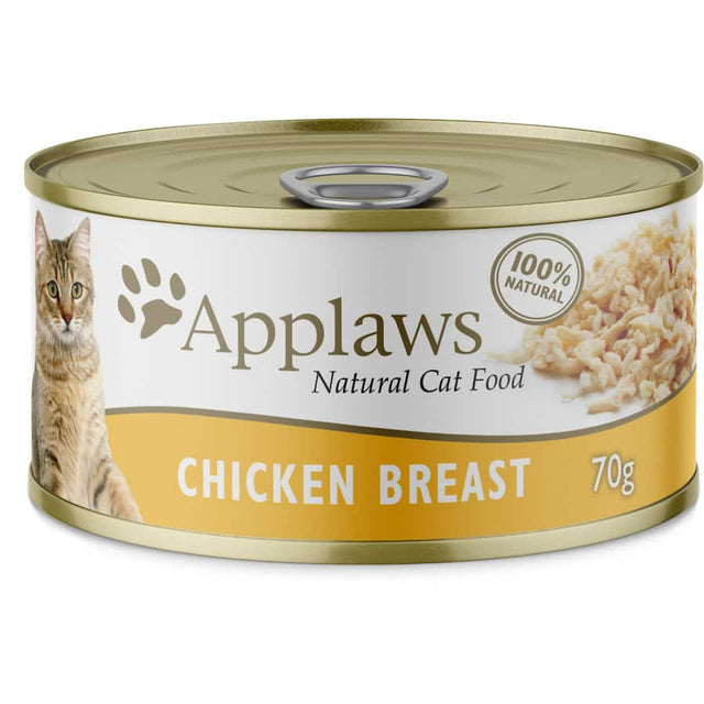 Applaws Wet Cat Food featuring 75% chicken breast for natural, high-quality nutrition without artificial additives.