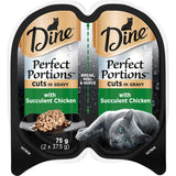 Premium wet cat food with succulent chicken cuts in gravy, designed for fresh, single servings without waste.