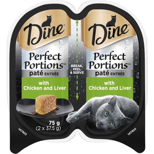 Premium cat food pate featuring chicken and liver in convenient snap-and-serve trays for a nutritious, waste-free meal.