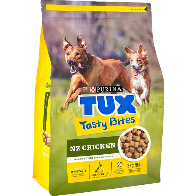 Bite-sized baked kibble made with NZ chicken, providing balanced nutrition and flavor for adult dogs in a 3kg bag.