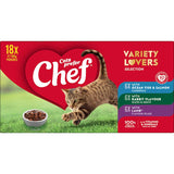 Gourmet 18-pouch wet cat food variety pack with Ocean Fish, Rabbit, and Lamb flavors, balanced nutrition for picky eaters.