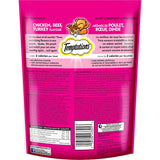Temptations Mega Cat Treats featuring chicken, beef, and turkey flavors in a crunchy shell and soft center, perfect for rewarding cats.