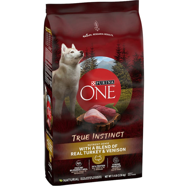 Premium dry dog food featuring real turkey and venison for strong muscles, joint health, and a shiny coat.