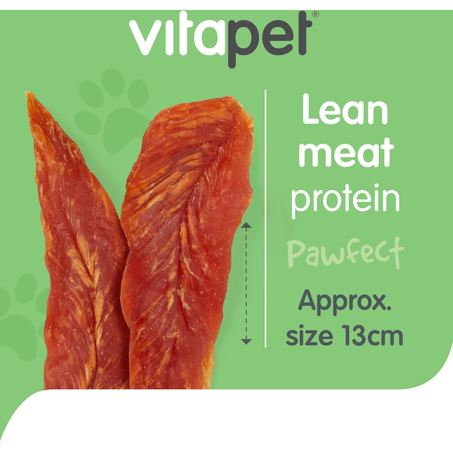 Vitapet Morsomes Chicken Tenders, 97% real chicken meat, healthy snack for adult dogs, minimal processing, simple 5-ingredient recipe.