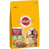 A 3kg bag of Pedigree Dry Dog Food featuring real beef, designed for adult dogs with balanced nutrition and essential proteins.