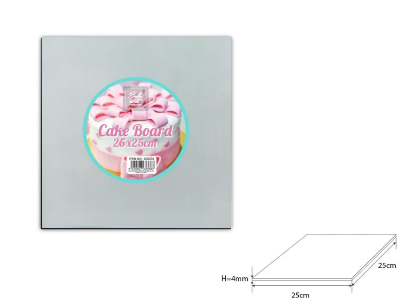Cake Board - Square Silver 25cm (24 Units)