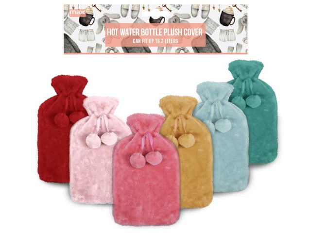 Colorful plush hot water bottle covers designed for 2L bottles, perfect for comfort and warmth in winter. Set of 12.