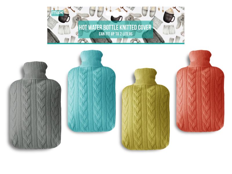 Colorful knitted hot water bottle covers set of 12, designed for 2L bottles, providing warmth and style for home comfort.