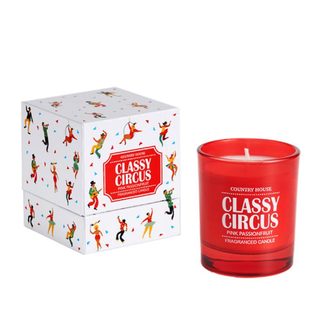 Classy Circus Pink Passionfruit scented candle, 200g, featuring luxury aroma of passionfruit and florals for home ambiance.