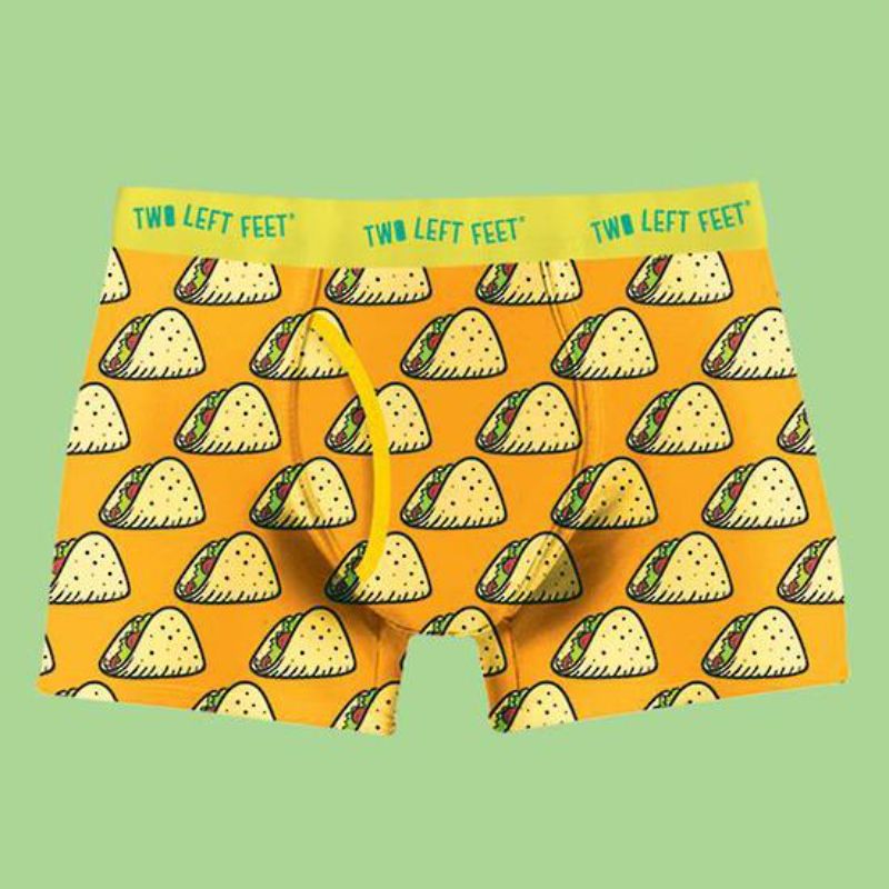 Colorful taco-themed men's trunks with contoured pouch and comfortable waistband in a 2 pack for everyday wear.