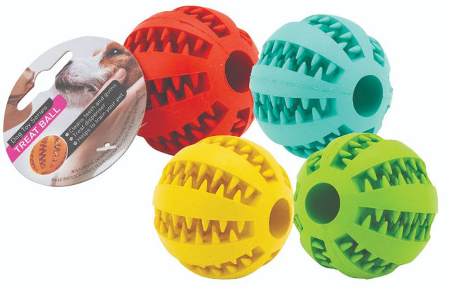 Set of 6 colorful rubber balls for dogs, ideal for fetch, chewing, and interactive play, promoting exercise and bonding.