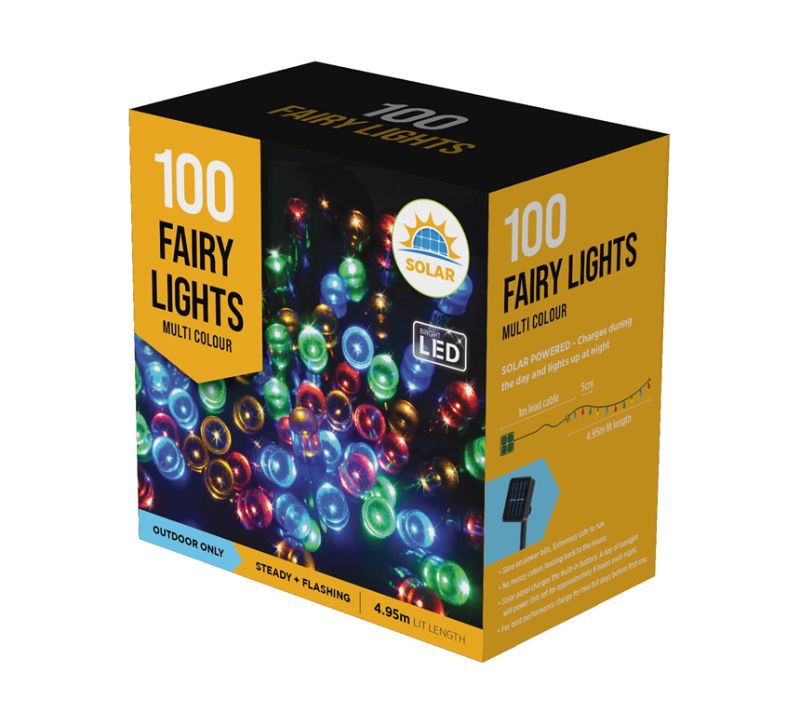 Solar Led Fairy Lights - 100 Multi (Set of 3)