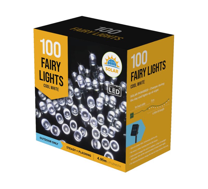 Solar Led Fairy Lights - 100 White (Set of 3)