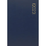 Collins Diary A42 Navy planner with 2 days to view, ribbon marker, durable sewn cover, and FSC certified materials.