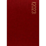 Vibrant red hard cover Collins Diary A43, featuring week-to-view layout and sewn pages for durable organization.