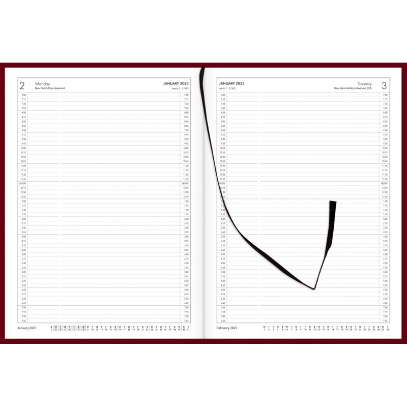 Collins Diary A41A in red, features day-to-view layout, 1/4 hour appointments, cash summary, and durable hard cover.