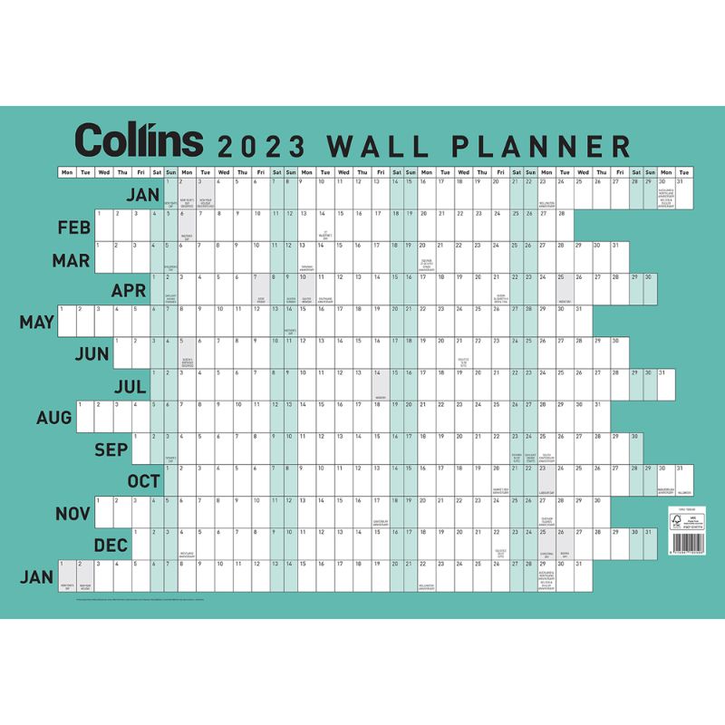 A2 unlaminated wall planner featuring 13-month view, double-sided layouts, and made from durable FSC certified board.