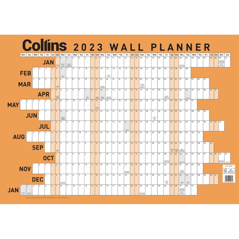 Collins Wallplanner A3 Unlaminated Odd Year