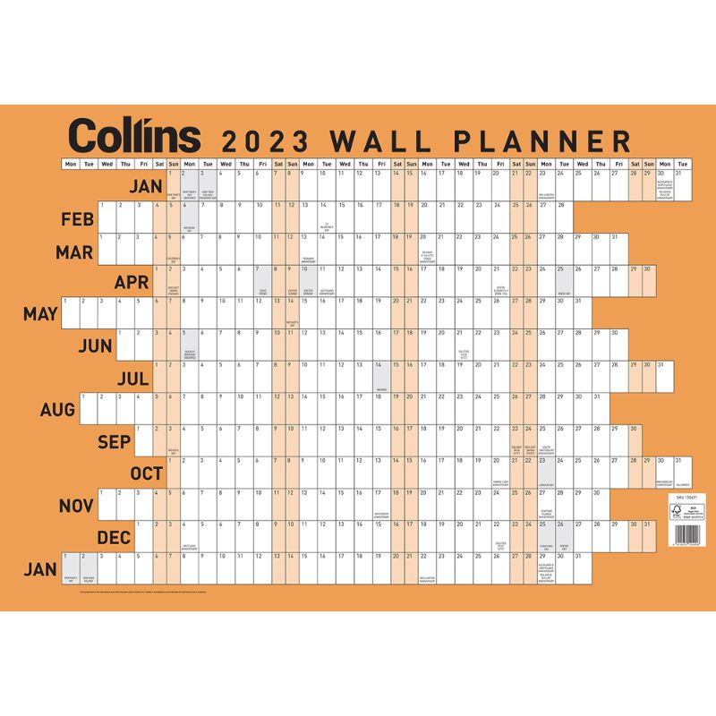 Collins Wallplanner A3 Laminated Odd Year