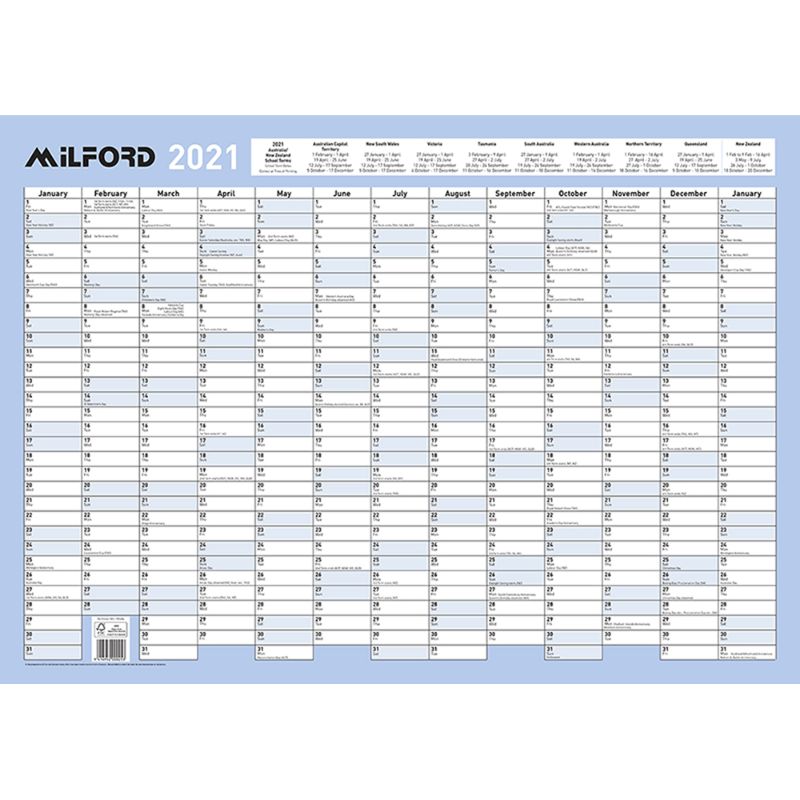 Milford Wallplanner Laminated 695X495mm With Pen Odd Year