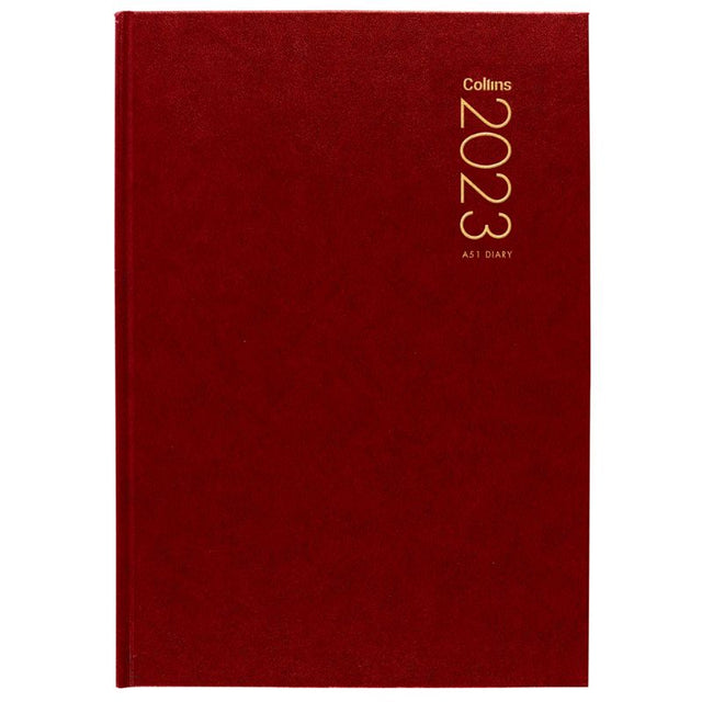 Red Collins Diary A51 with a hard cover, ribbon marker, and day-to-view layout for organized living in odd years.