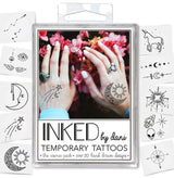 Inked Temporary Tattoos - Cosmic Pack features celestial designs in vibrant, non-toxic ink for stylish self-expression.