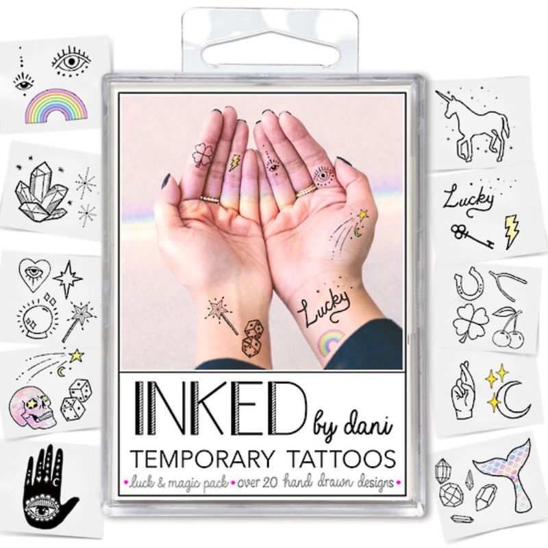 Vibrant temporary tattoos featuring enchanting designs for self-expression and fun, made with safe vegan ink.