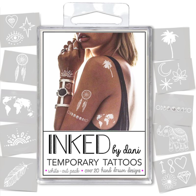 Inked Temporary Tattoos - White Out Pack features minimalist designs in safe, vegan ink for stylish, temporary skin art.