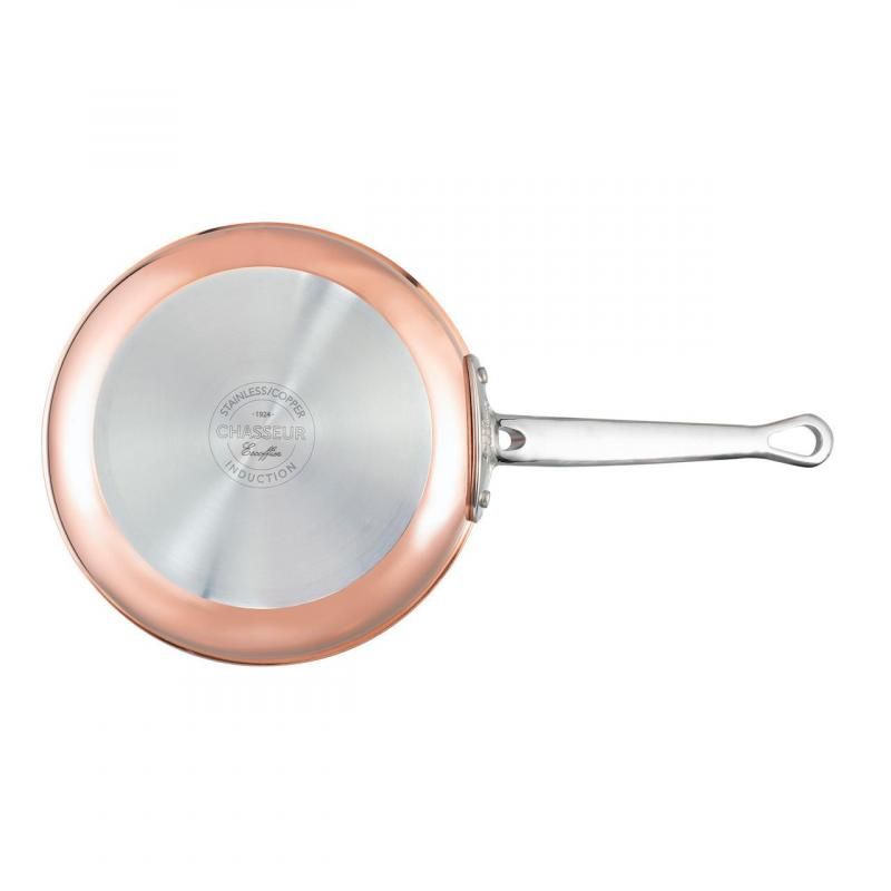 Chasseur Escoffier 26cm induction fry pan with elegant copper exterior, stainless steel interior, and optimized heat distribution.