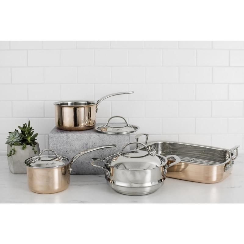 Chasseur Escoffier 26cm induction fry pan, features copper exterior, stainless steel interior, and elegant design for precise cooking.