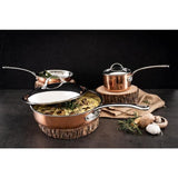 Chasseur Escoffier 26cm induction fry pan with copper exterior, stainless steel interior, and elegant curved handle.