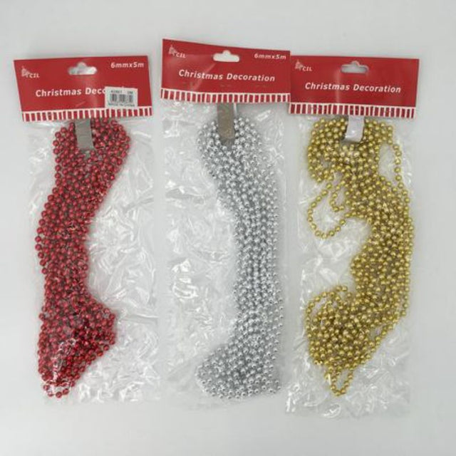 Assorted 6cm Christmas bead strands in vibrant colors for elegant holiday decor and DIY crafting. Set of 12.