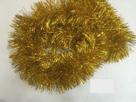 Luxurious gold Christmas tinsel set of 10, each piece 2m x 12cm, perfect for festive decorations and creating a magical atmosphere.
