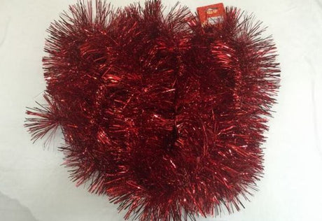 Bright red Christmas tinsel set of 10, each 2m long, perfect for festive decorating and creating a joyful atmosphere.