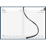 Navy hardcover Collins Diary A51 with ribbon marker, offering spacious day-to-view layout and eco-friendly design.