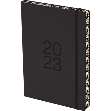 Collins Diary A51 in black with colorful edges, featuring a full page for daily notes and appointments for efficient planning.